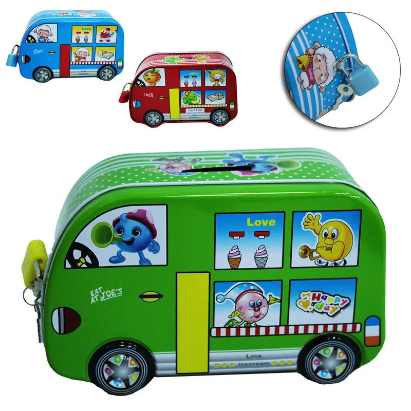 COFRE DE METAL / LATA ONIBUS COM CADEADO COLORS ESTAMPAS SORTIDAS 16X10X7CM