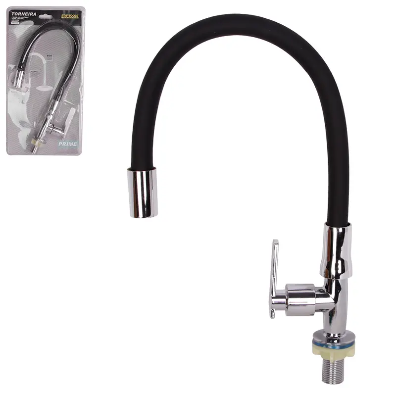 TORNEIRA INOX / SILICONE BLACK GIRATORIA COM DUCHA FLEXIVEL COZINHA MESA COM ANEL VEDACAO PRIME 58,5X7,3X4CM
