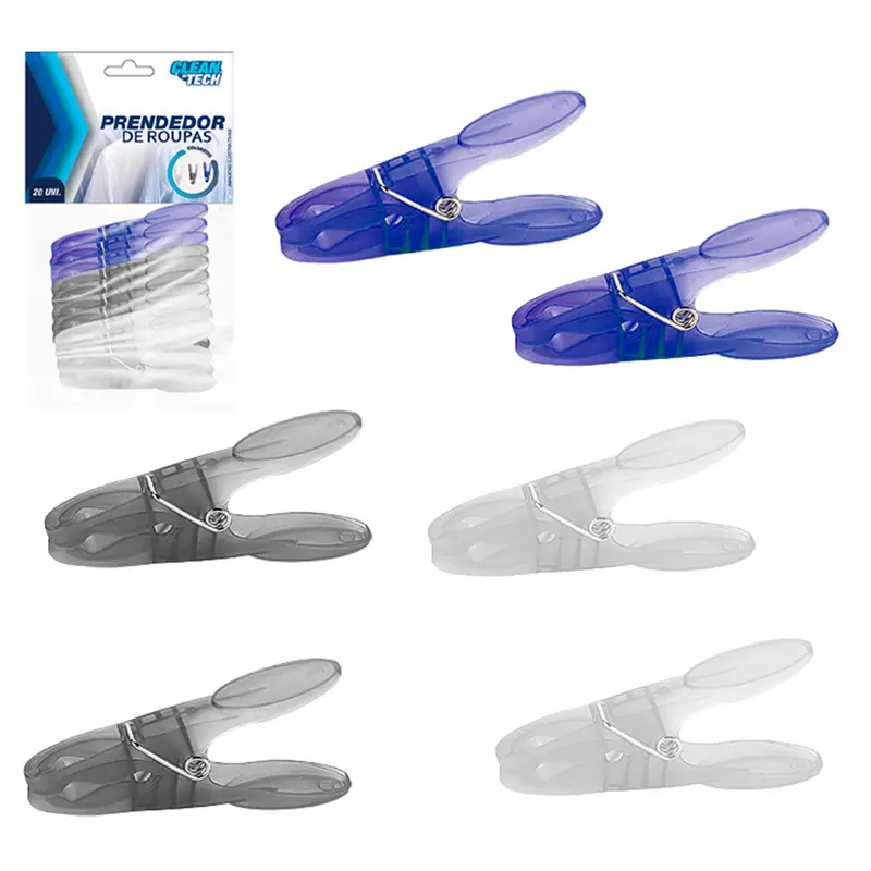 PRENDEDOR DE ROUPA DE PLASTICO CLEAN TECH COM 20 PECAS 8,2X1,5CM