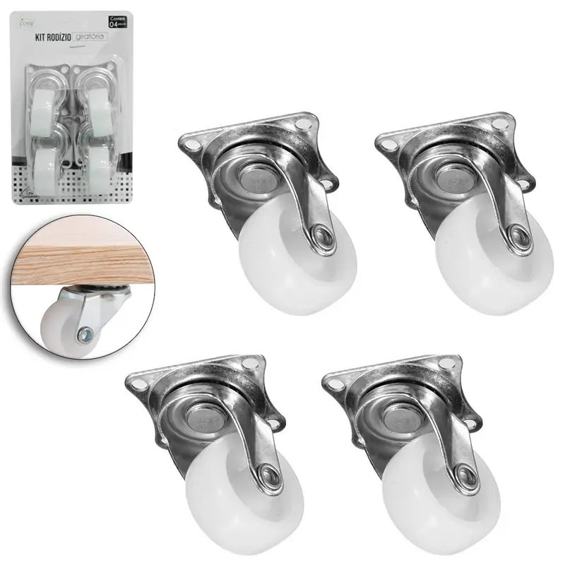 KIT RODIZIO GIRATORIO BRANCO 1,5'' COM 4 PECAS