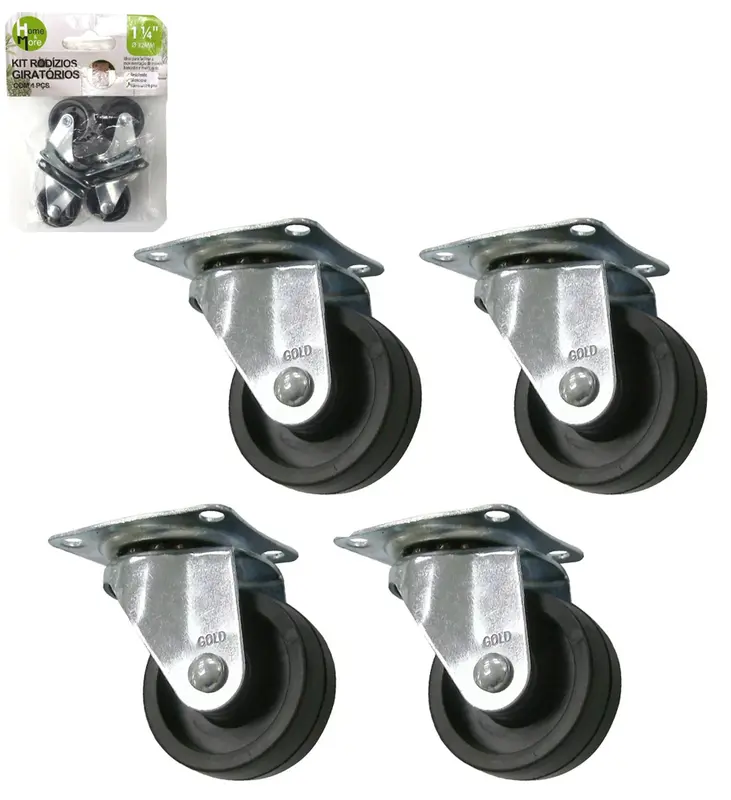 KIT RODIZIO GIRATORIO PRETO 1¼'' COM 4 PECAS