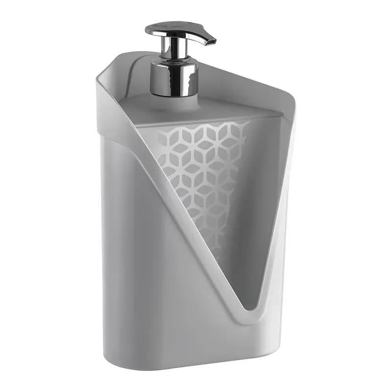 DISPENSER PORTA DETERGENTE / ESPONJA DE PLASTICO CLICK CINZA 500ML 18X11,5X10CM