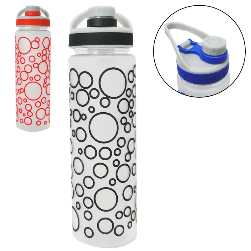 GARRAFA SQUEEZE DE PLASTICO AS EMBORRACHADO COM TUBO DE GELO + TAMPA E ALCA COLORS 850ML