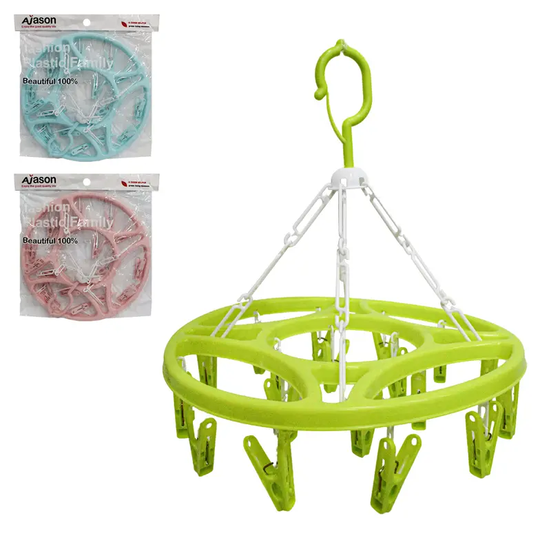 VARAL DE PENDURAR DE PLASTICO REDONDO FIXO COM 18 PRENDEDORES 32CM DE Ø