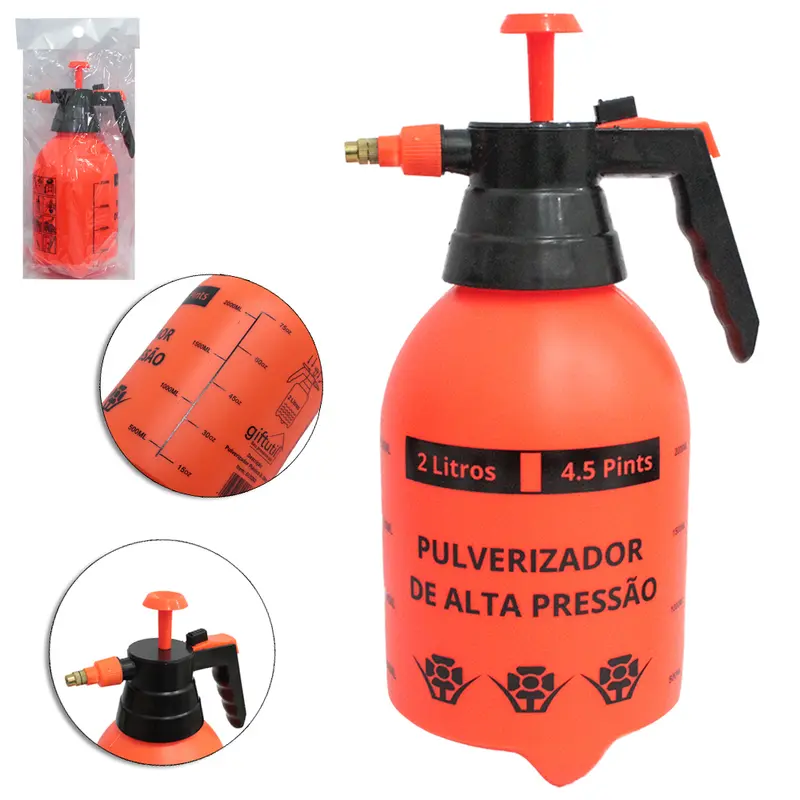 PULVERIZADOR DE PRESSAO / BORRIFADOR DE PLASTICO LARANJA / PRETO 2L