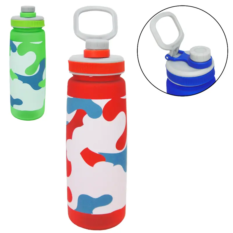 GARRAFA SQUEEZE DE PLASTICO AS EMBORRACHADO CAMUFLADA COM TUBO DE GELO + TAMPA E ALCA 900ML