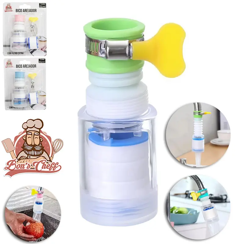 CHUVEIRINHO BICO AREJADOR ANTIRRESPINGO EXTENSOR PARA TORNEIRA COM FILTRO + REFIL E ABRACADEIRA BORBOLETA