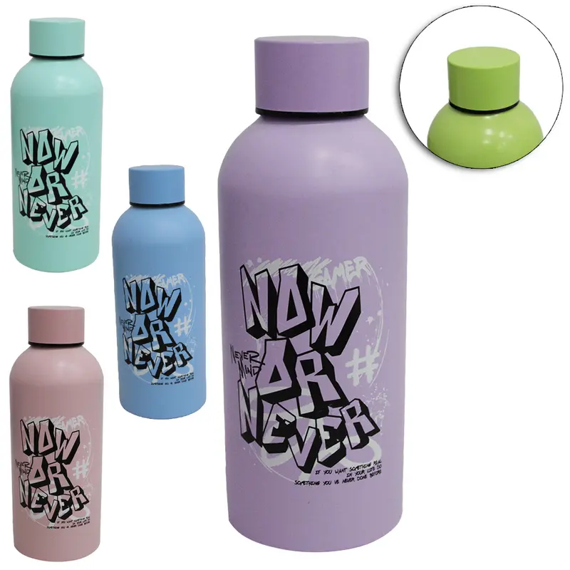 GARRAFA SQUEEZE DE ALUMINIO NOW OR NEVER COM TAMPA 600ML