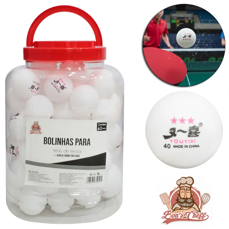 BOLINHA DE PING PONG / TENIS DE MESA NO POTE COM 60 PECAS