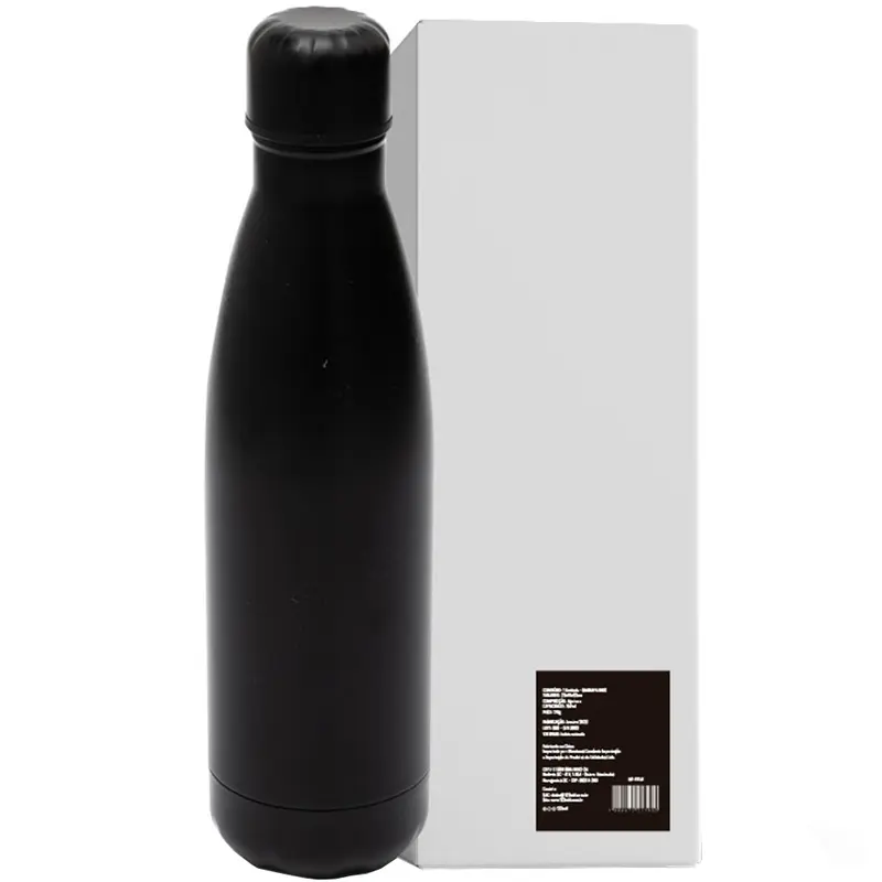GARRAFA SQUEEZE DE INOX BLACK COM TAMPA 750ML NA CAIXA
