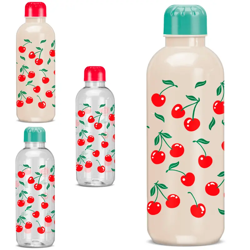 GARRAFA SQUEEZE DE PLASTICO PET REFIL CEREJA 600ML