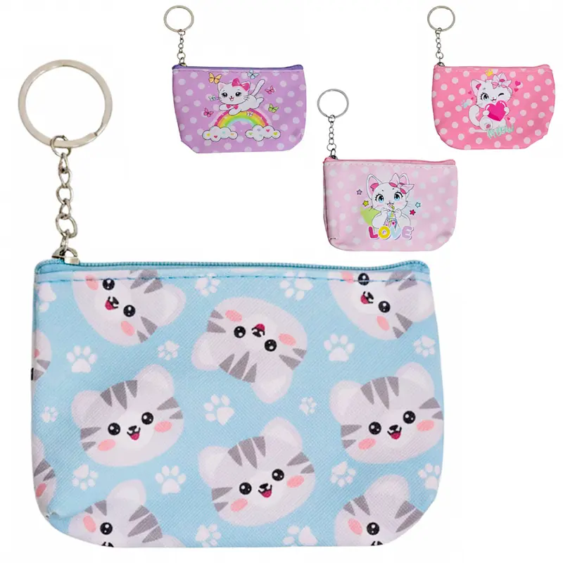 PORTA MOEDAS / NIQUEL DE PVC RETANGULAR GATINHAS COM ZIPER VERSY 12X8X3CM