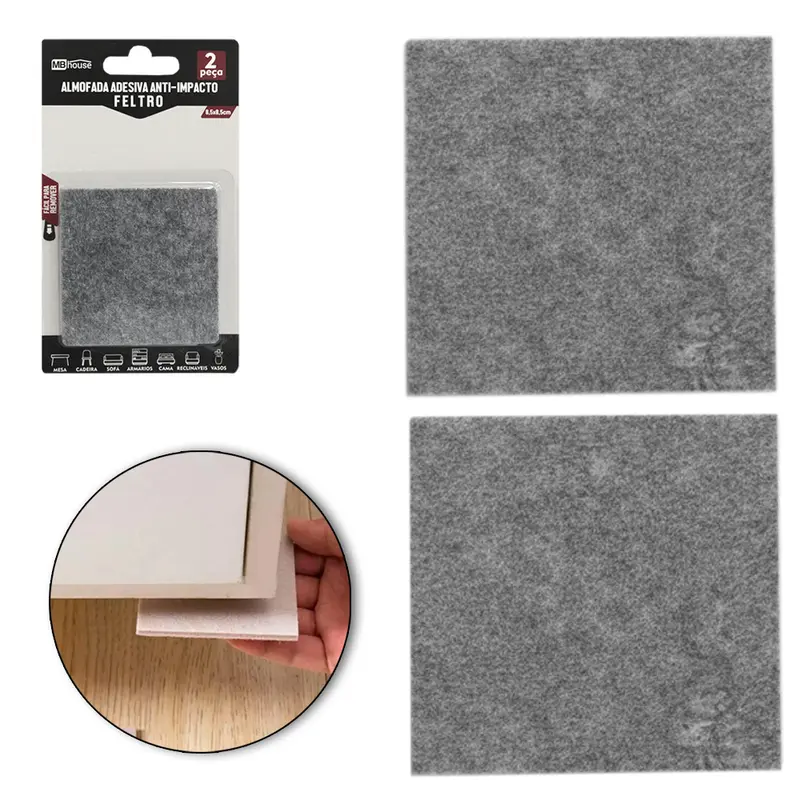 PROTETOR AUTOADESIVO PARA MOVEIS EM FELTRO QUADRADO COM 2 PECAS 8,5CM MB HOUSE