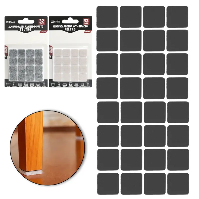 PROTETOR AUTOADESIVO PARA MOVEIS EM FELTRO QUADRADO COM 32 PECAS 1,8CM MB HOUSE