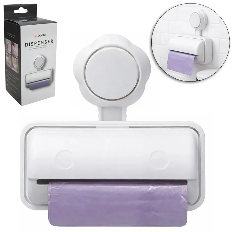 DISPENSER SUPORTE PARA SACOLA DE PLASTICO DE PAREDE COM VENTOSA DE PRESSAO CASA NOBRE 15,5X15,5X7,5CM