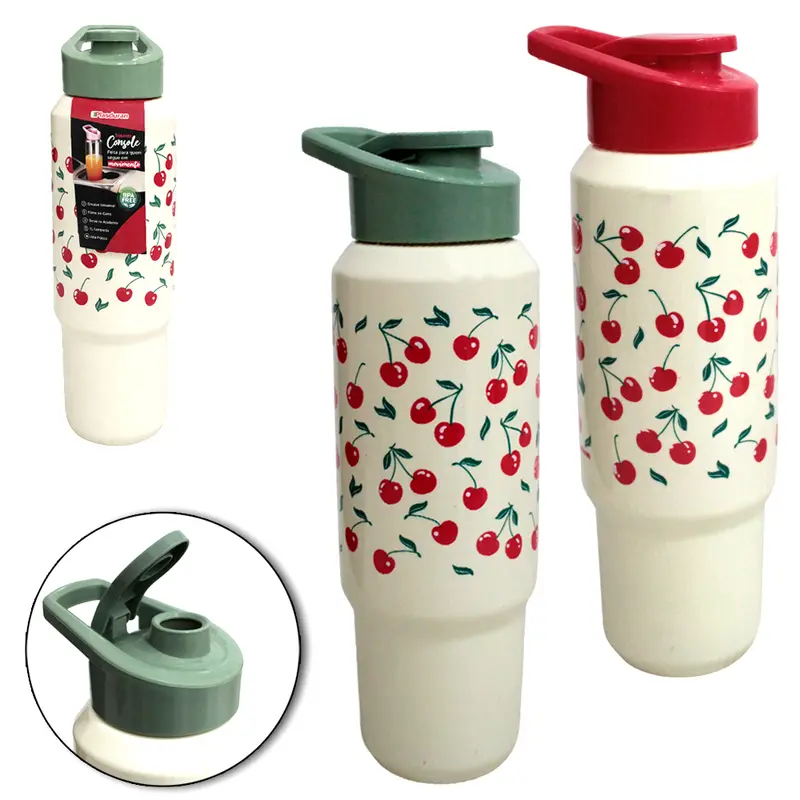 GARRAFA SQUEEZE DE PLASTICO PET CONSOLE CEREJA COM TAMPA E ALCA 1L