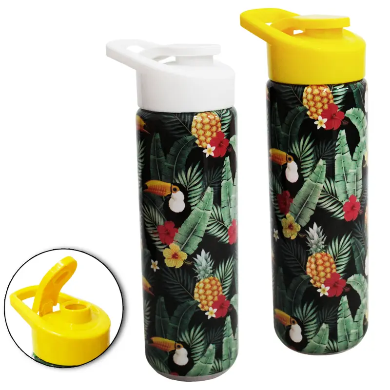 GARRAFA SQUEEZE SLEEVE DE PLASTICO PET BRASILIDADES TUCANOS COM TAMPA E ALCA 700ML