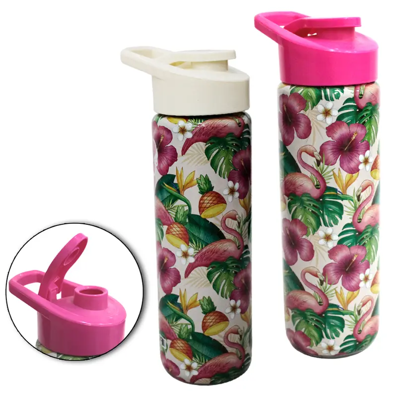 GARRAFA SQUEEZE SLEEVE DE PLASTICO PET BRASILIDADES FLAMINGO COM TAMPA E ALCA 700ML