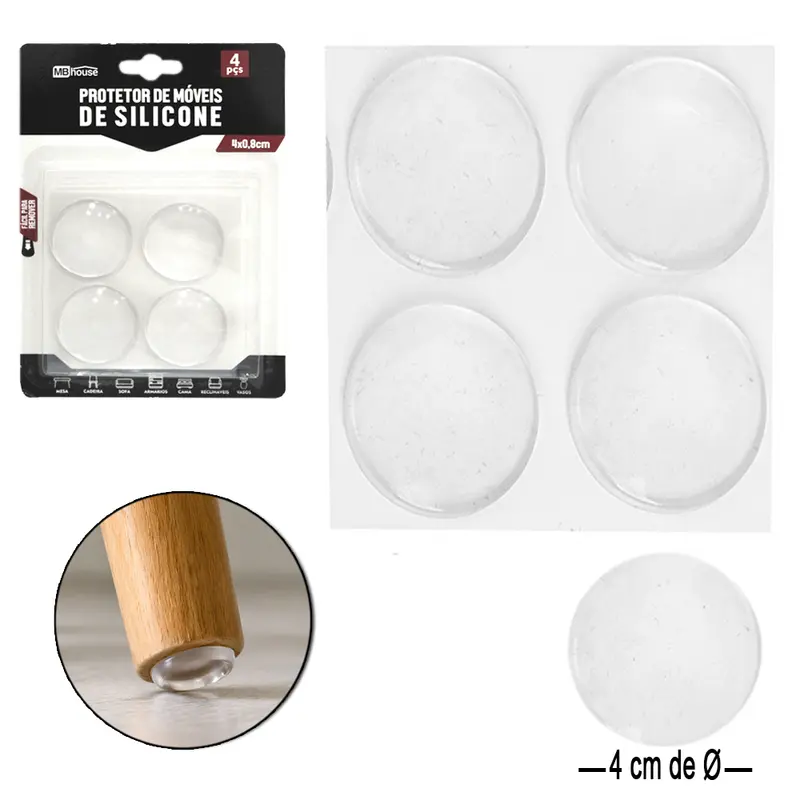 PROTETOR AUTOADESIVO PARA MOVEIS DE SILICONE COM 4 PECAS 0,8X4CMØ MB HOUSE