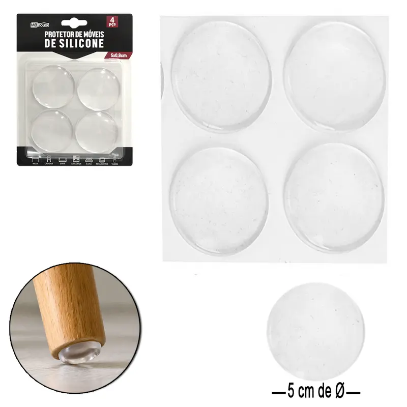 PROTETOR AUTOADESIVO PARA MOVEIS DE SILICONE COM 4 PECAS 0,8X5CM DE Ø MB HOUSE