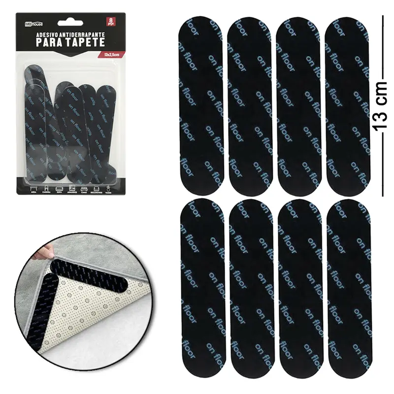 ADESIVO ANTIDERRAPANTE PARA TAPETE COM 8 PECAS 13X2,5CM MB HOUSE