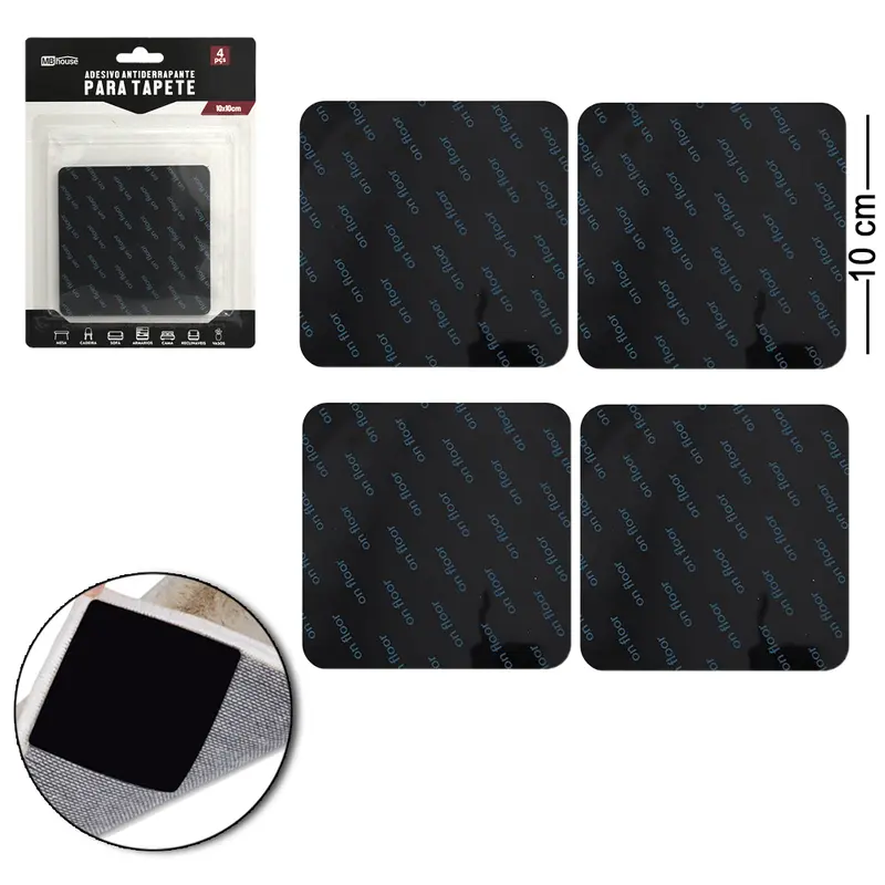 ADESIVO ANTIDERRAPANTE PARA TAPETE QUADRADO COM 4 PECAS 10CM MB HOUSE