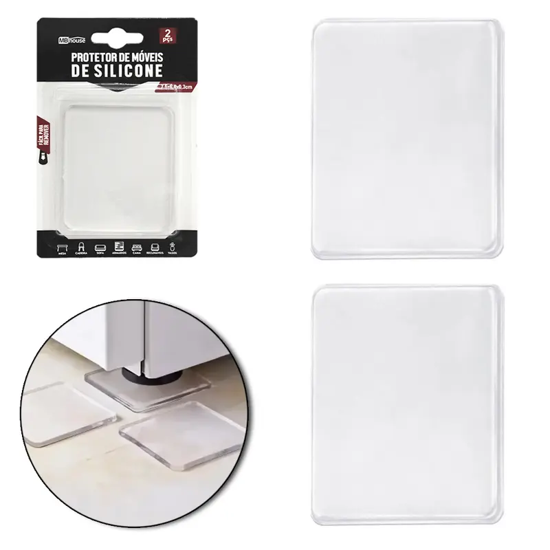 PROTETOR AUTOADESIVO PARA MOVEIS DE SILICONE RETANGULAR COM 2 PECAS 7,5X6,4X0,3CM MB HOUSE