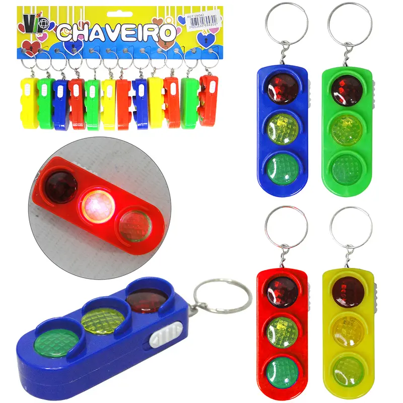 CHAVEIRO SEMAFORO COM LUZ COLORS A BATERIA COM 12 PECAS 6X2CM NA CARTELA