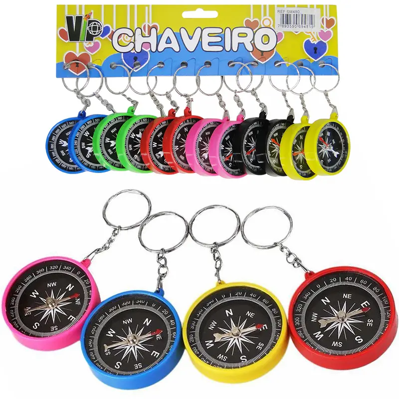 CHAVEIRO BUSSOLA COLORS COM 12 PECAS 4,5CM DE Ø NA CARTELA