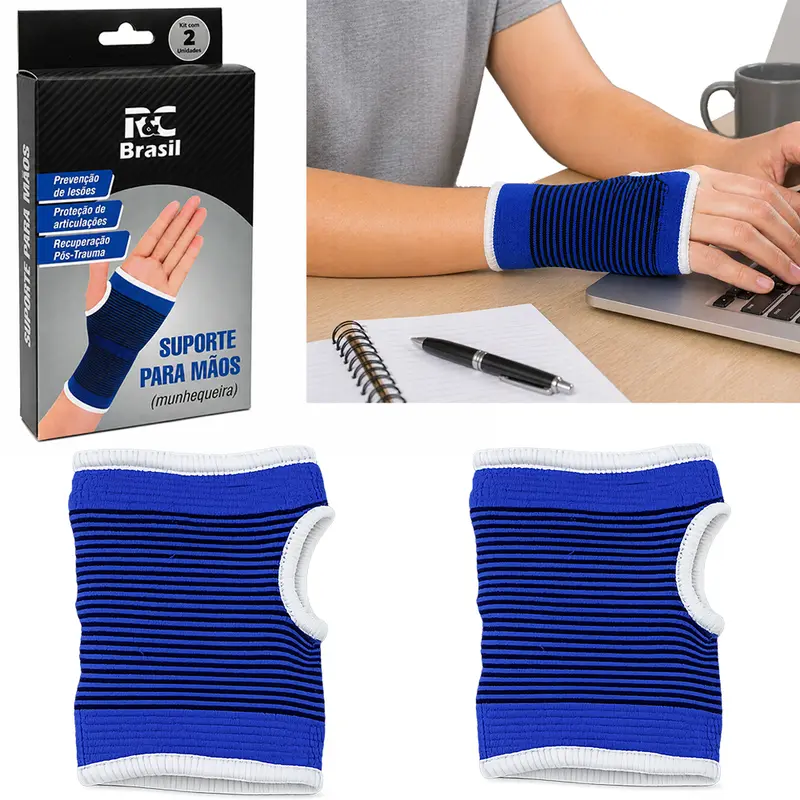 MUNHEQUEIRA DE POLIESTER DE PULSO AZUL COM POLEGAR 2 PECAS