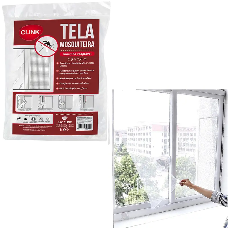 TELA MOSQUITEIRO DE POLIESTER PARA PORTA E JANELA COM VELCRO 150X180CM