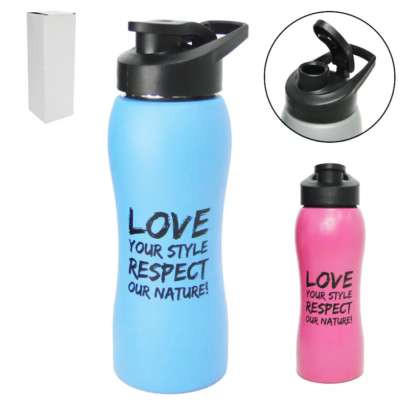 GARRAFA SQUEEZE DE INOX LOVE YOUR STYLE RESPECT OUR NATURE COM TAMPA DE PLASTICO 800ML