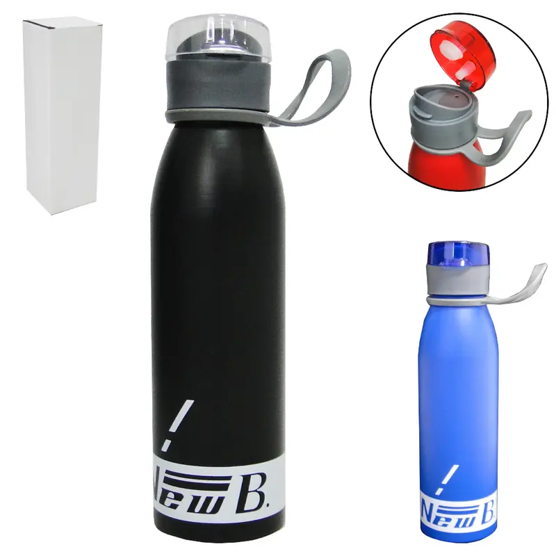 GARRAFA SQUEEZE DE ALUMINIO NEW B. COM TAMPA + ALCA DE SILICONE COLORS 650ML NA CAIXA