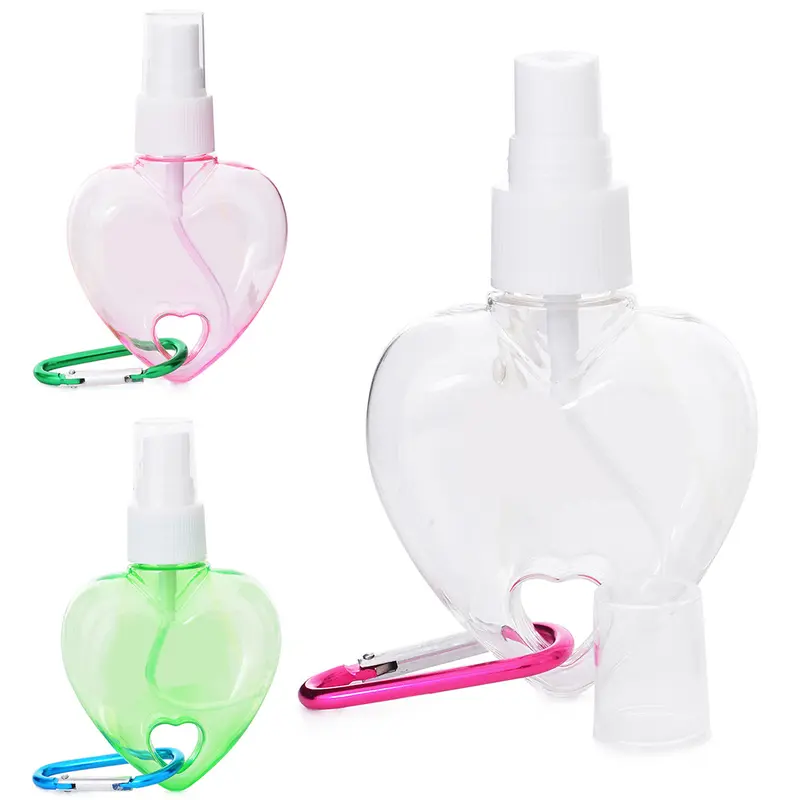 FRASCO SPRAY DE PLASTICO CORACAO PARA VIAGEM COM TAMPA + MOSQUETAO COLORS 50ML CVD