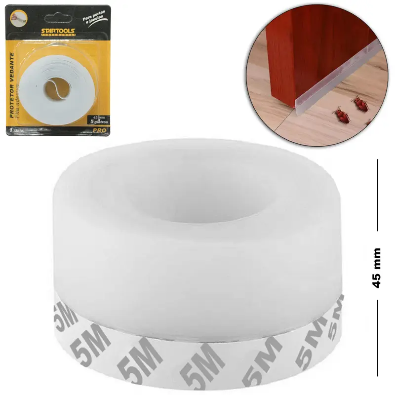 FITA ADESIVA PROTETOR VEDANTE PORTA E JANELA DE SILICONE/BORRACHA 5MX45MM