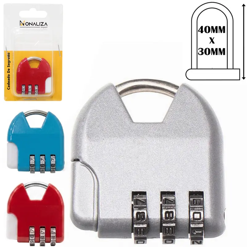 CADEADO COM SEGREDO COMBINACAO 3 DIGITOS COM BOTAO