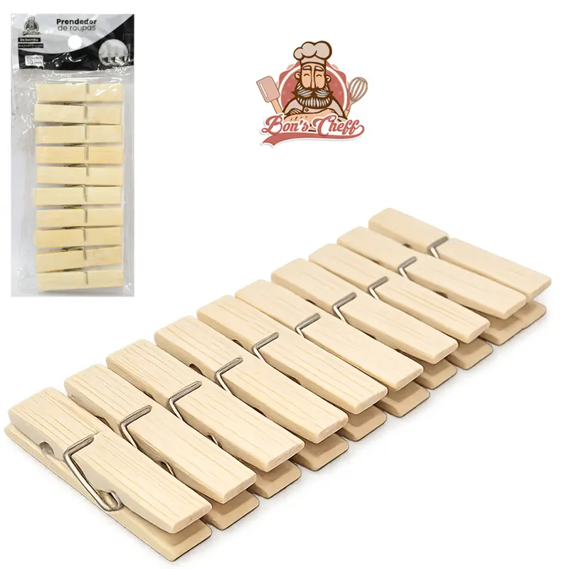 PRENDEDOR DE ROUPA DE BAMBU COM 10 PECAS 6X1CM
