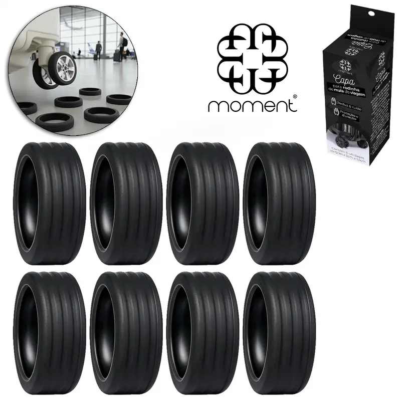 CAPA PARA RODINHA DE MALA DE VIAGEM DE SILICONE MOMENT COM 8 PECAS 1,5X5CM DE Ø