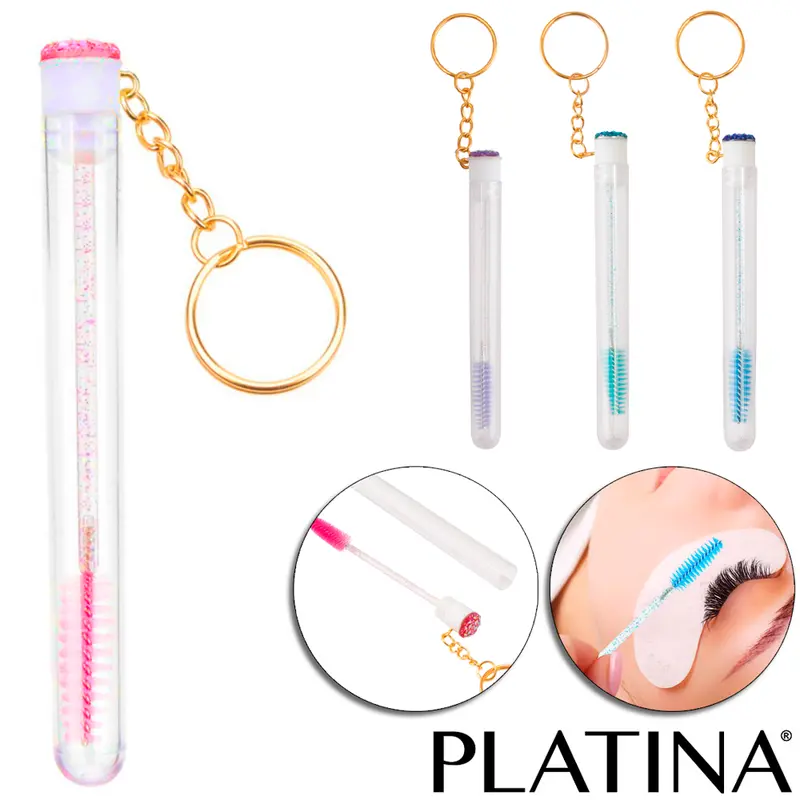 CHAVEIRO ESCOVINHA PARA CILIOS E SOBRANCELHAS GLITTER NO TUBO PLATINA