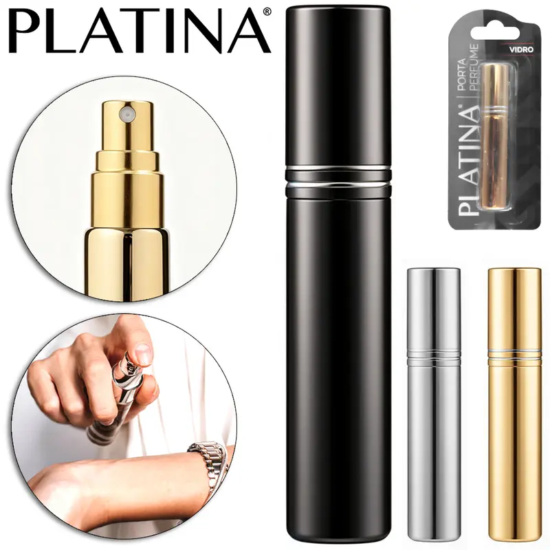 FRASCO SPRAY DE VIDRO PARA PERFUME PLATINA COM TAMPA METALIZADO COLORS 10ML