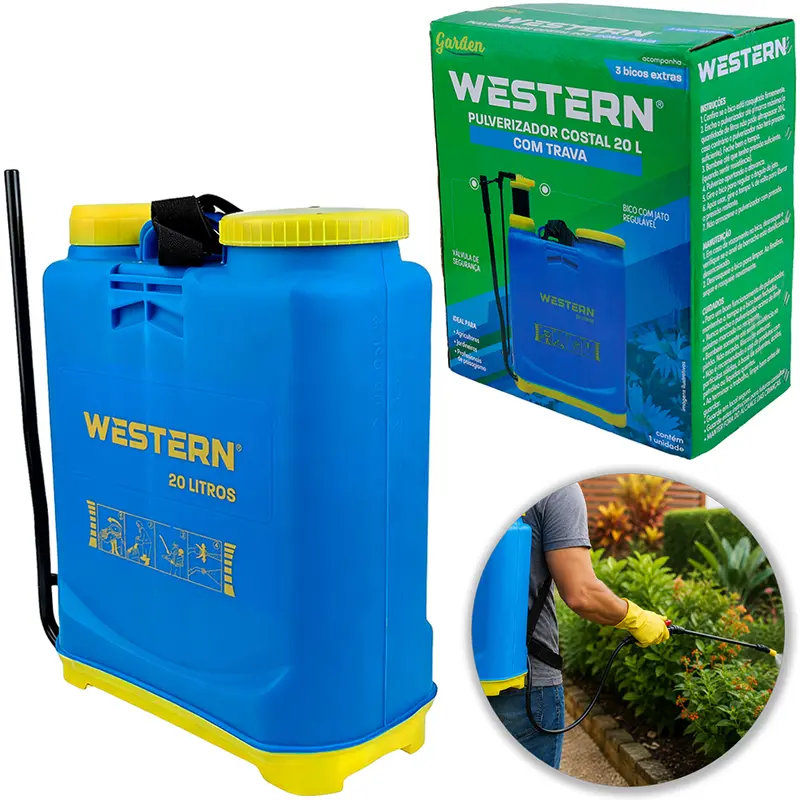 PULVERIZADOR / BORRIFADOR COSTAL 20L COM TRAVA + BICO COM JATO REGULAVEL