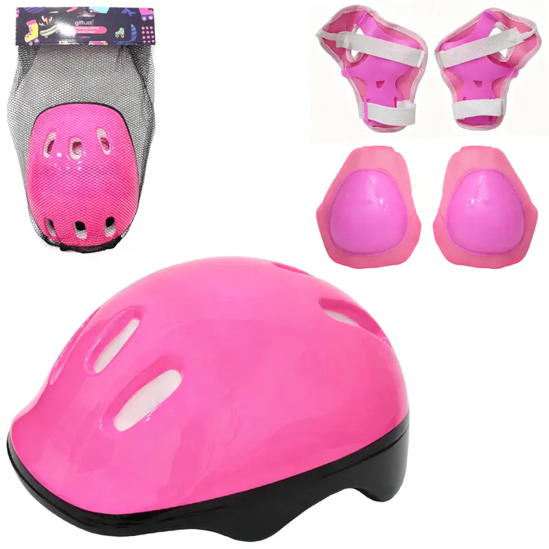 KIT PROTECAO INFANTIL ROSA COM CAPACETE + 2 COTOVELEIRAS + 2 JOELHEIRAS + 2 PROTETORES DE PULSO