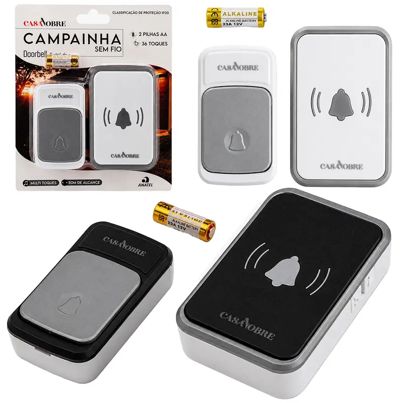 CAMPAINHA SEM FIO 36 TOQUES A PILHA ALCANCE 50 MTS CASA NOBRE