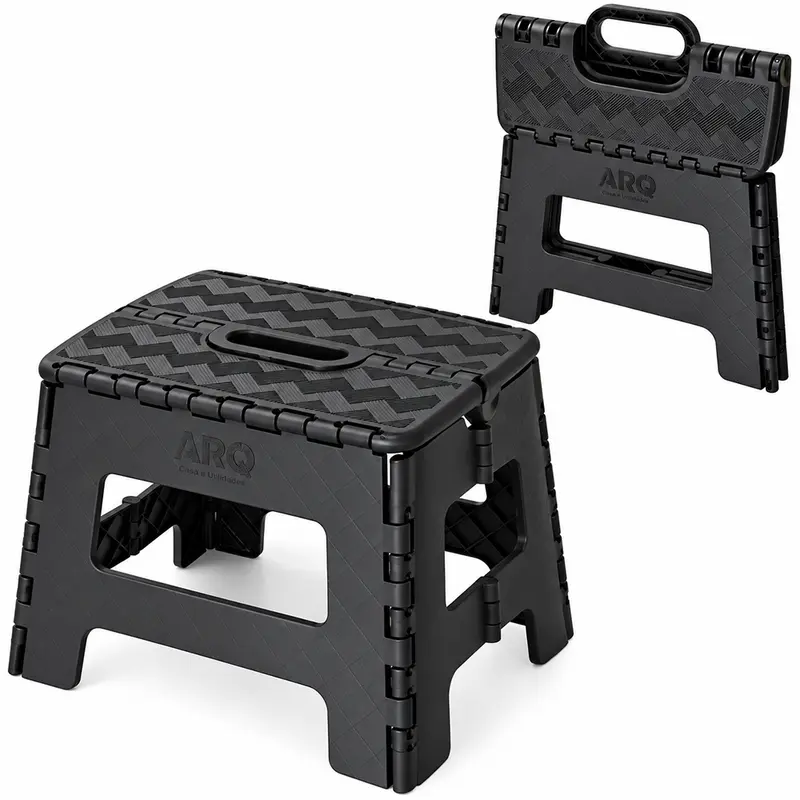 BANCO BANQUINHO BANQUETA DOBRAVEL DE PLASTICO ADULTO E INFANTIL PRETO 29,5X24X22CM