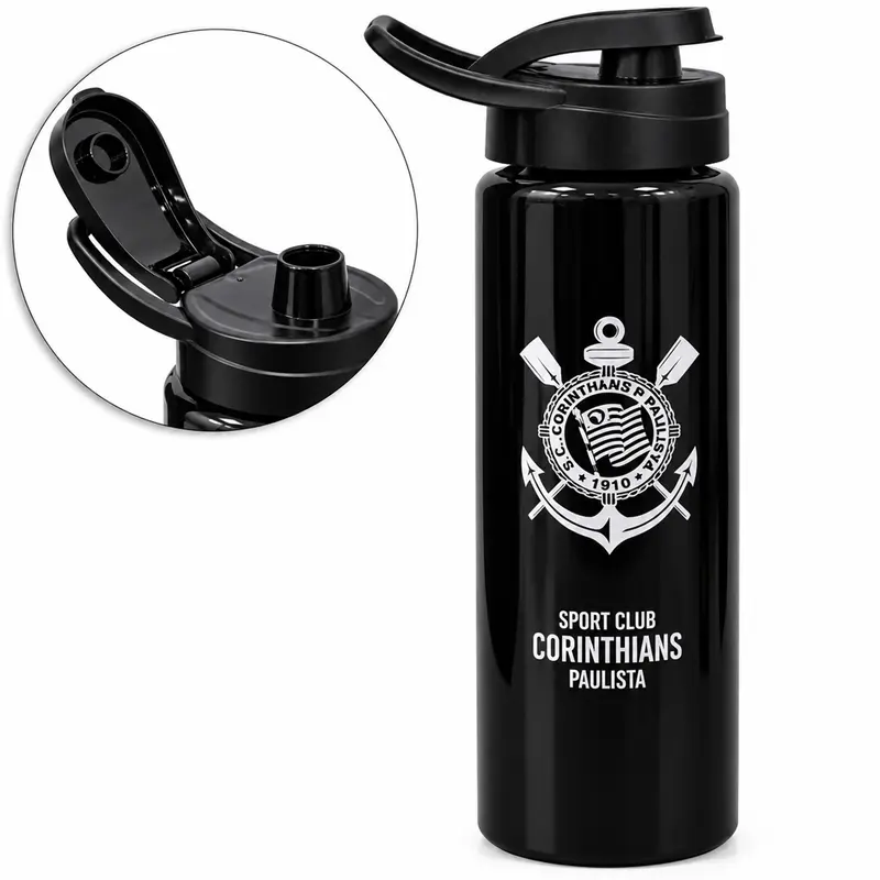 GARRAFA SQUEEZE DE PLASTICO PET CORINTHIANS COM TAMPA E ALCA 750ML