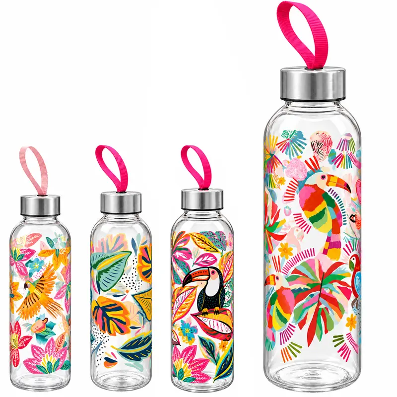 GARRAFA SQUEEZE DE PLASTICO PET TROPICAL COM TAMPA DE INOX + ALCA 580ML