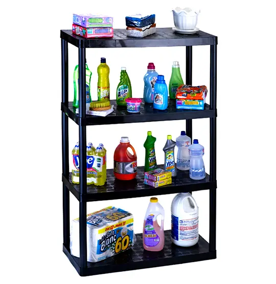 PRATELEIRA DE PLASTICO RETANGULAR MAXX PRETA COM 4 ANDARES 130X80X40CM