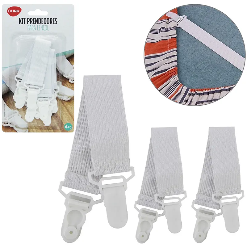 PRENDEDOR DE POLIESTER PARA LENCOL E CAPAS 4 PECAS 22,5X2,5CM NA CARTELA