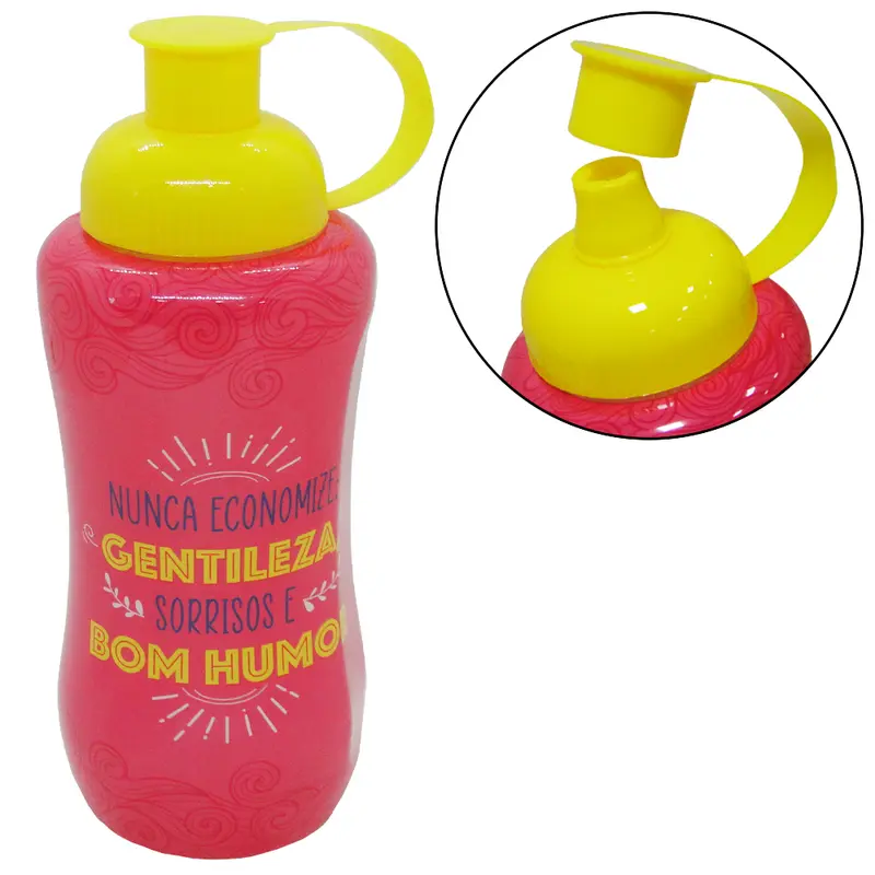 GARRAFA SQUEEZE DE PLASTICO PET NUNCA ECONOMIZE GENTILEZA SORRISOS E BOM HUMOR 600ML HOMEFLEX