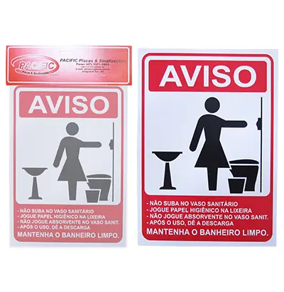 PLACA INDICATIVA AVISO MANTENHA O BANHEIRO LIMPO FEMININO 15X20CM